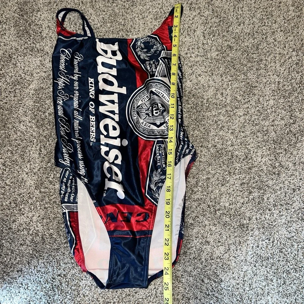 Vintage 90s Budweiser One Piece Bathing Suit Blue Red 11/12 - Picture 5 of 7